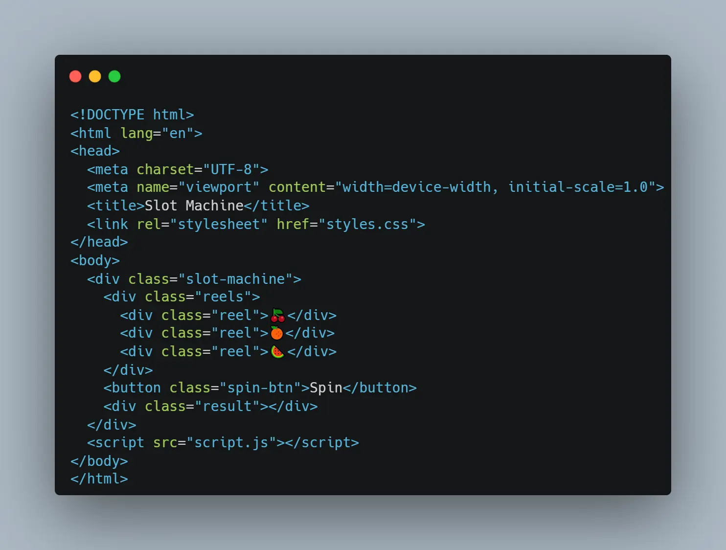 basic html slot machine code