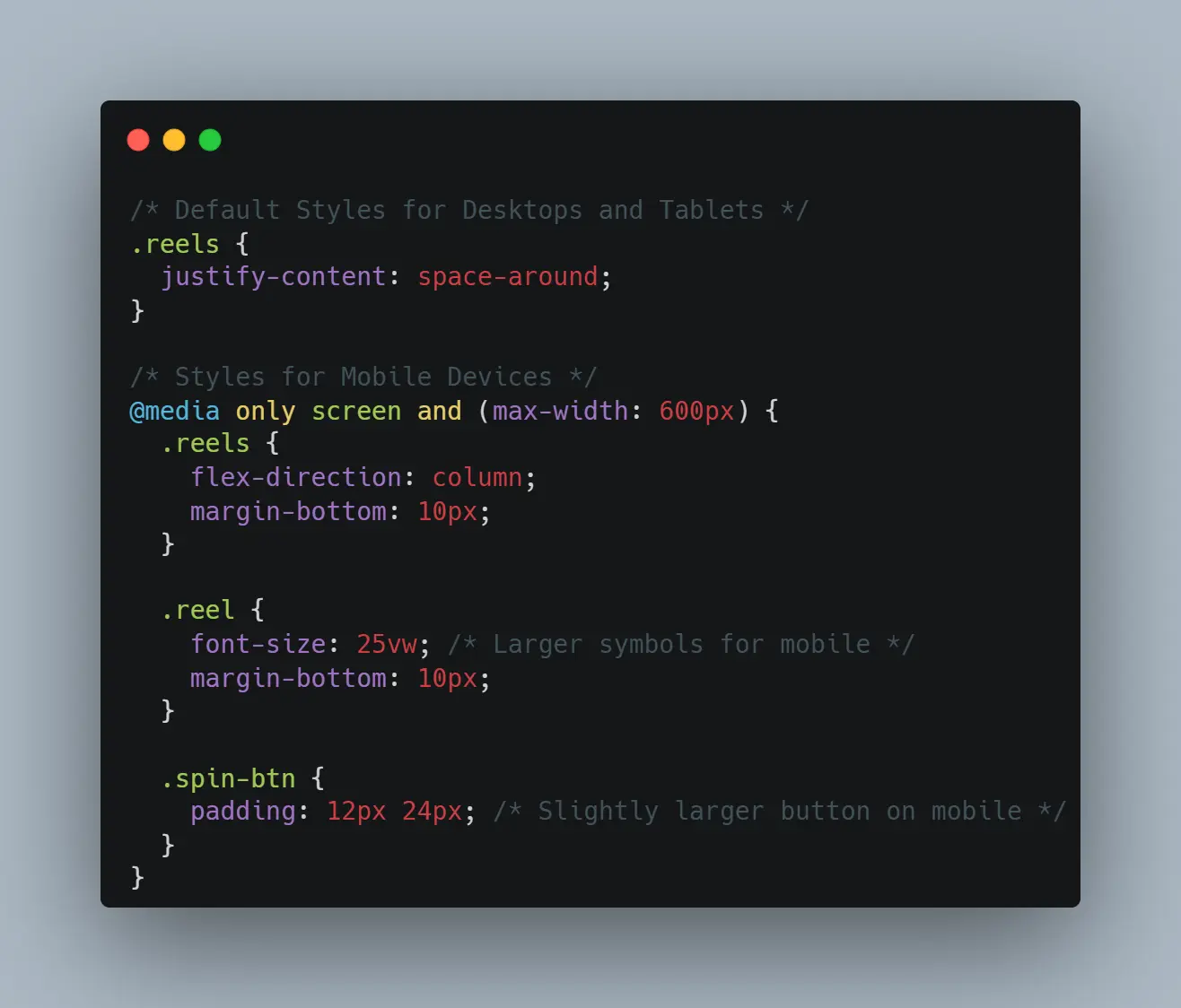using media queries code