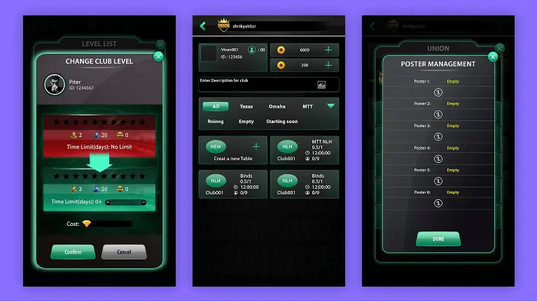 change club level screen white label poker software