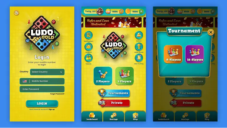login screen - best ludo game app development