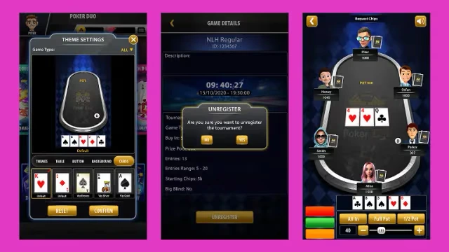 register, setting, lobby screen