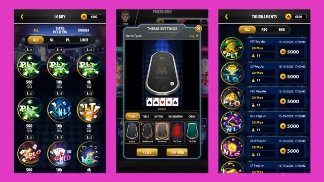 lobby, theme setting, tournament screen