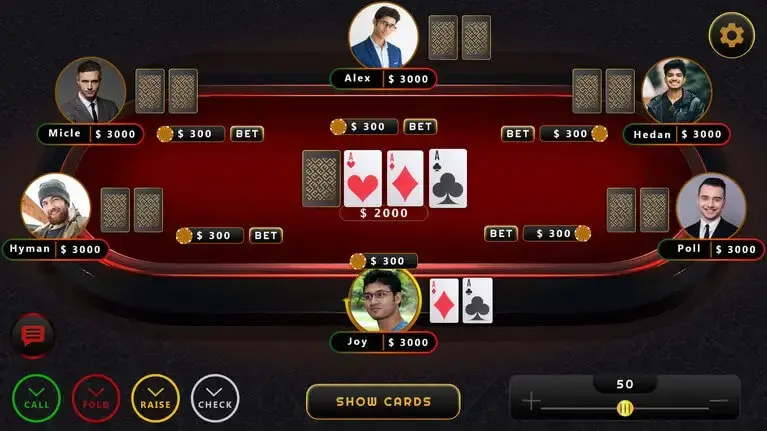 online poker game table interface screen