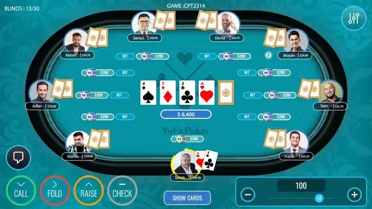 online poker room interface screen
