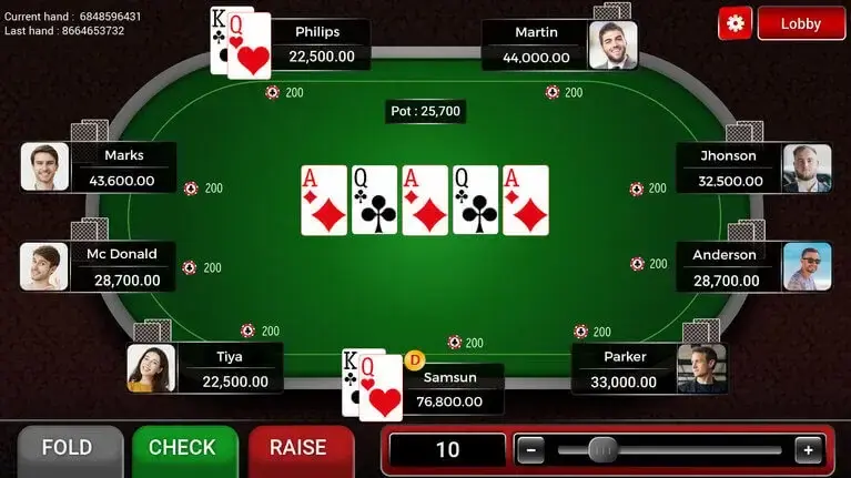 online poker table layout screen