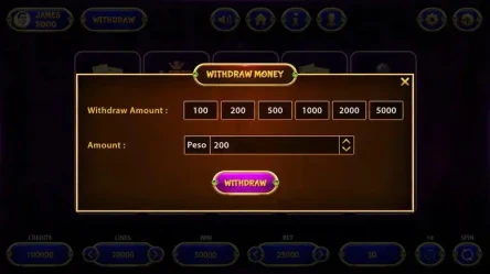 withdraw screen for slot machine game interface
