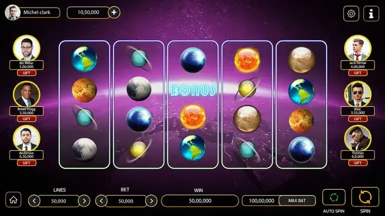 planet themed slot machine game interface