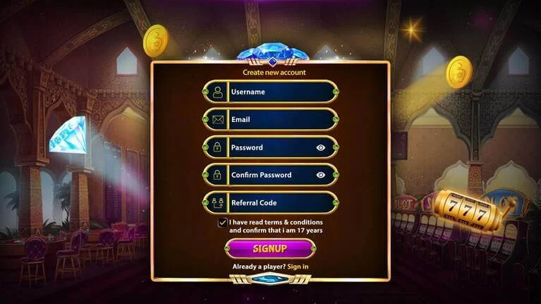 Sign Up Slot Game Interface Screen sign up slot game interface screen