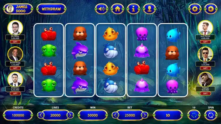 unity-powered underwater-theme slot machine game interface