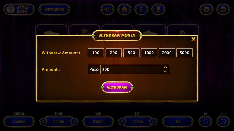unity slot machine software withdraw money screen interface